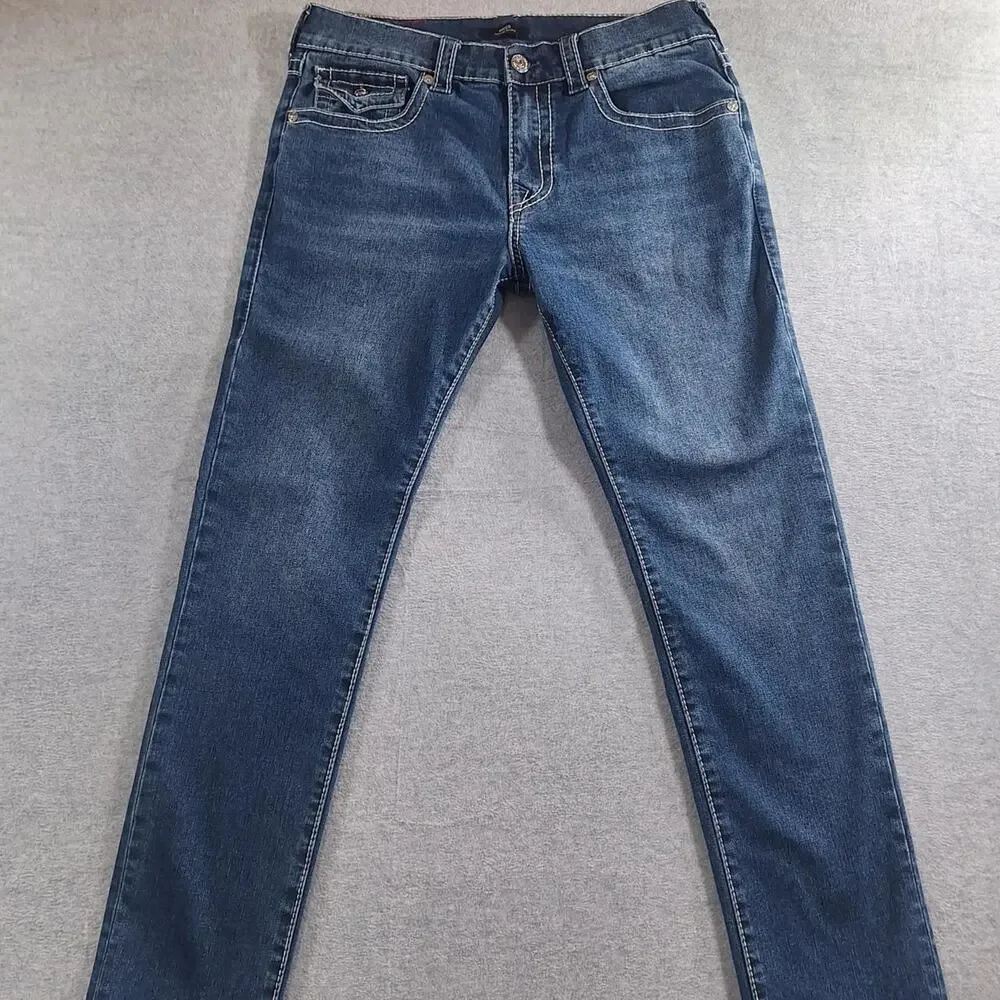 True Religion Rocco Big T Relaxed Skinny Jeans Y2K Dark Wash 33